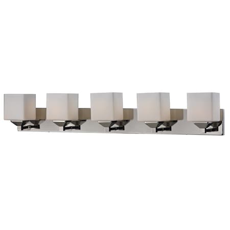 Z-Lite Quube 5 Light Vanity, Chrome & Matte Opal 2105-5V